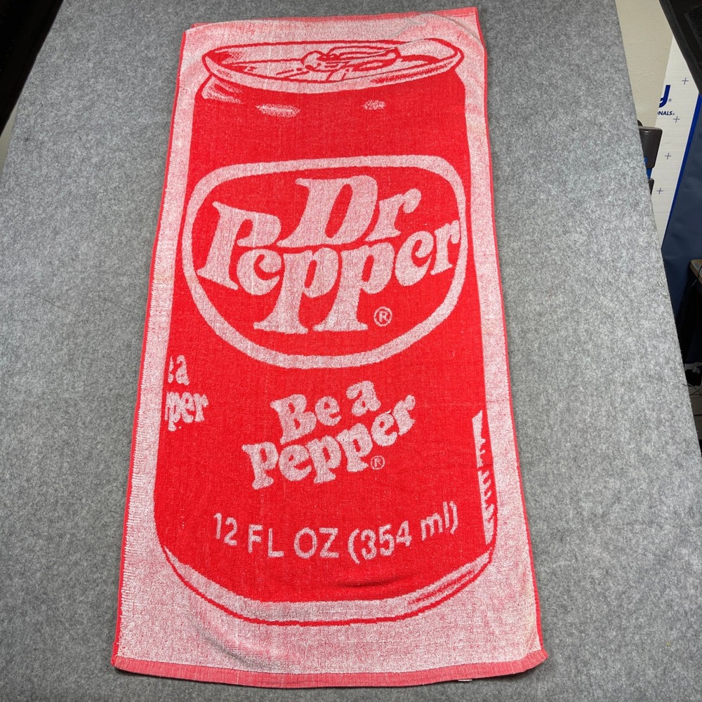 Vintage Dr Pepper Beach Towel Be A Pepper Soda Can Graphic Red White 50x24 USA